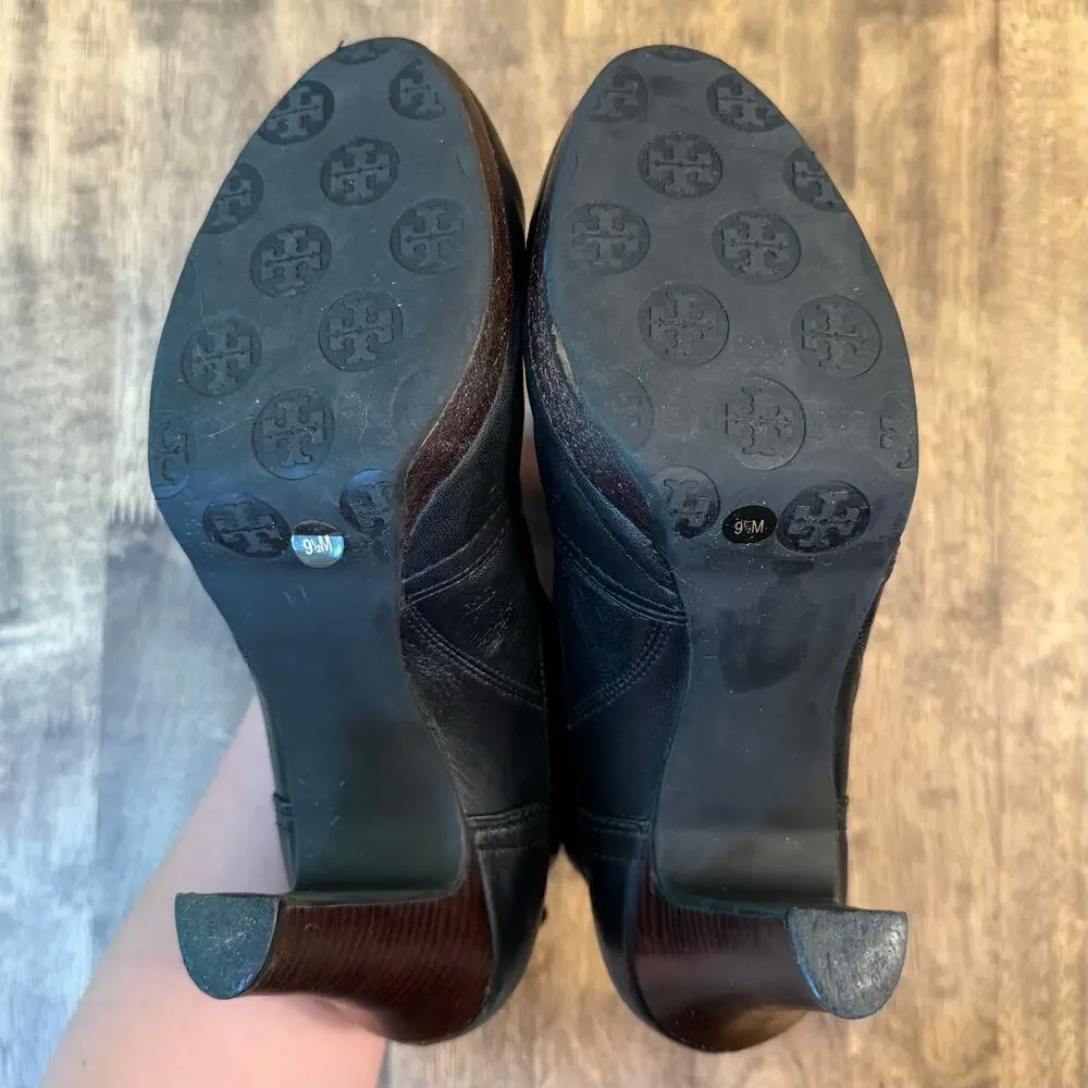 Tory Burch Ankle Boots Melrose Mestico Leather Heel Moto Black Logo Women’s 9.5